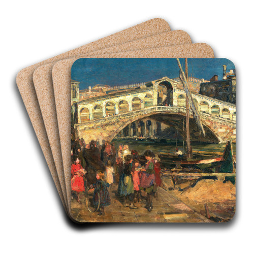 Venice, View of the Rialto Bridge by Beppe Ciardi Art Drink Coaster set Venice, View of the Rialto Bridge by Beppe Ciardi Art Drink Coaster set