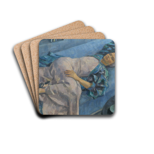 Grete Gamerith Auf Blauer Couch by Walther Gamerith Drink Coasters - set of 4