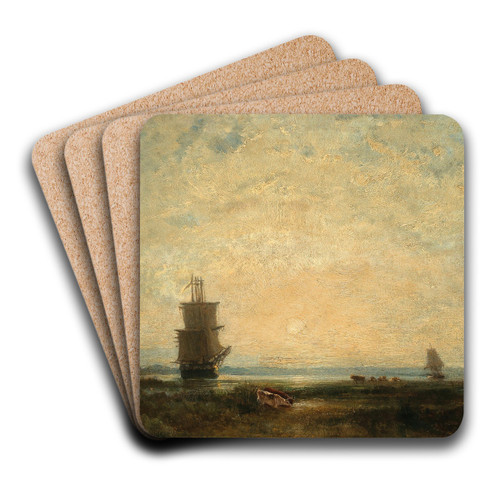 Sailing Ships (Caravels) at Sunset, Holland, by Flix Ziem Art Drink Coaster set