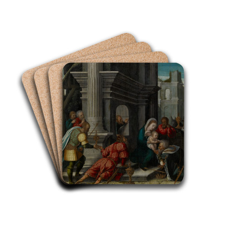 The Adoration of theMagi by Bernard van Orley Drink Coasters - set of 4