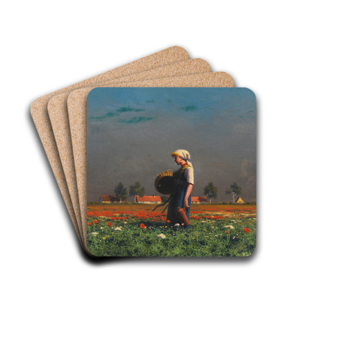 Mdchen mit Korb und Flasche im Mohnblumenfeld by Paul Wilhelm Keller-Reutlingen Drink Coasters - set of 4 Mdchen mit Korb und Flasche im Mohnblumenfeld by Paul Wilhelm Keller-Reutlingen Drink Coasters - set of 4