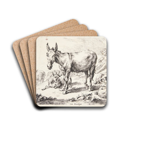 sel og geder by Nicolaes Pietersz. Berchem Drink Coasters - set of 4 sel og geder by Nicolaes Pietersz. Berchem Drink Coasters - set of 4