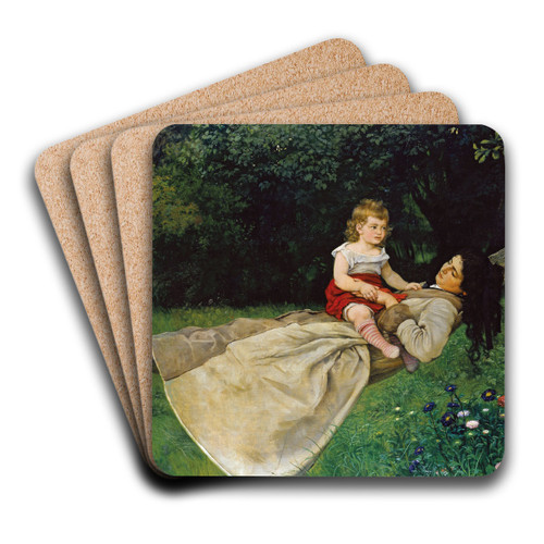 In the Hammock by Hans Thoma Art Drink Coaster set In the Hammock by Hans Thoma Art Drink Coaster set