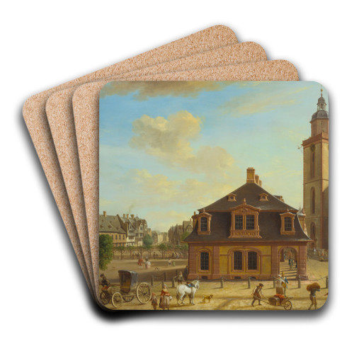 The Rossmarkt in Frankfurt by Christian Georg Schtz the elder Art Drink Coaster set