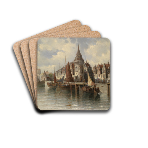 Blick auf eine Hafenstadt by August Von Siegen Drink Coasters - set of 4