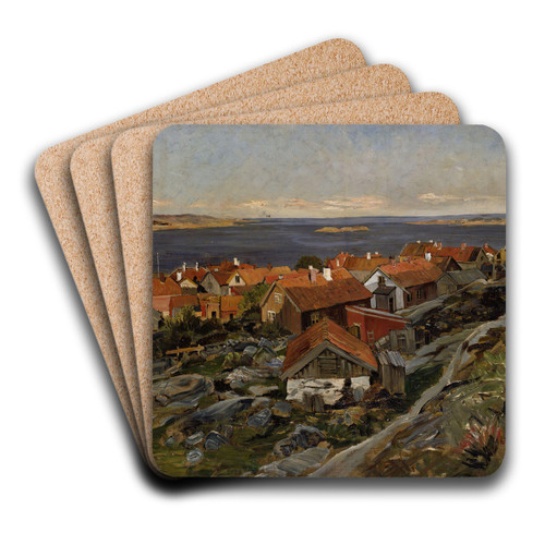 View of Nevlunghavn by Gerhard Munthe Art Drink Coaster set