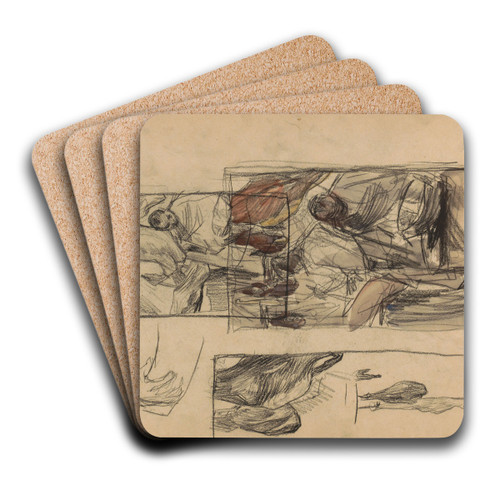 Figuren in een slagerij by Marius Bauer Art Drink Coaster set