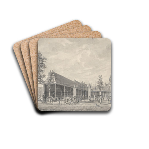 A View of the Nieuwe Korenbeurs on the Damrak, Amsterdam, the Tower of the Oude Kerk Beyond by Hermanus Petrus Schouten Drink Coasters - set of 4 A View of the Nieuwe Korenbeurs on the Damrak, Amsterdam, the Tower of the Oude Kerk Beyond by Hermanus Petrus Schouten Drink Coasters - set of 4