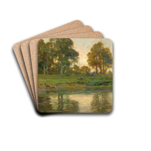 Red Deer by a Pond at Sunset by Hugo Darnaut Drink Coasters - set of 4