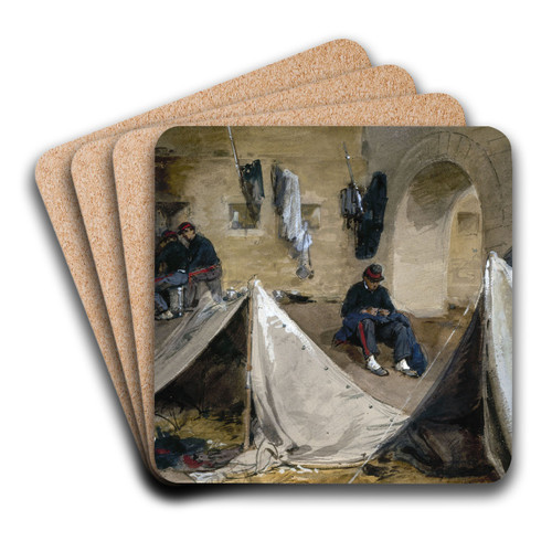 Campement de mobiles bretons sous le viaduc d'Auteuil en 1870. by Isidore Pils Art Drink Coaster set Campement de mobiles bretons sous le viaduc d'Auteuil en 1870. by Isidore Pils Art Drink Coaster set