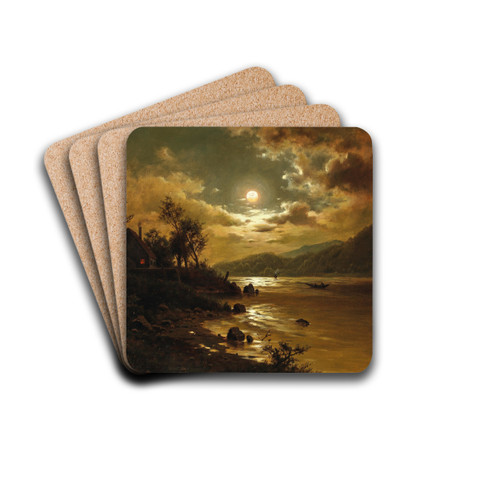 Mondlicht ber einer Seelandschaft by Fritz Chwala Drink Coasters - set of 4 Mondlicht ber einer Seelandschaft by Fritz Chwala Drink Coasters - set of 4