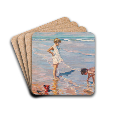 Children Playing on a Beach by Charles Atamian Drink Coasters - set of 4