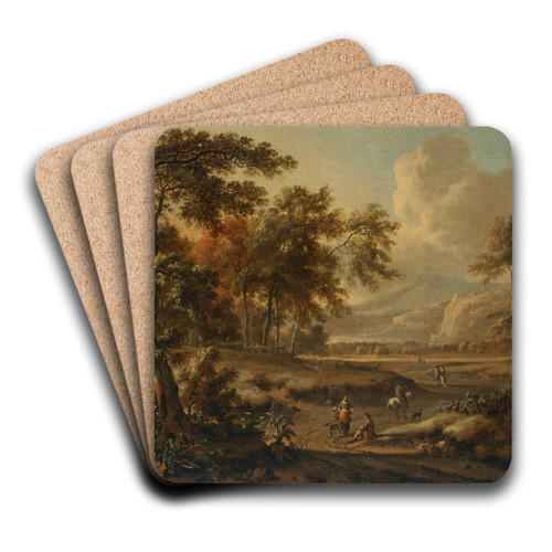 An extensive landscape with figures on a path in the foreground by Jan Wijnants Art Drink Coaster set