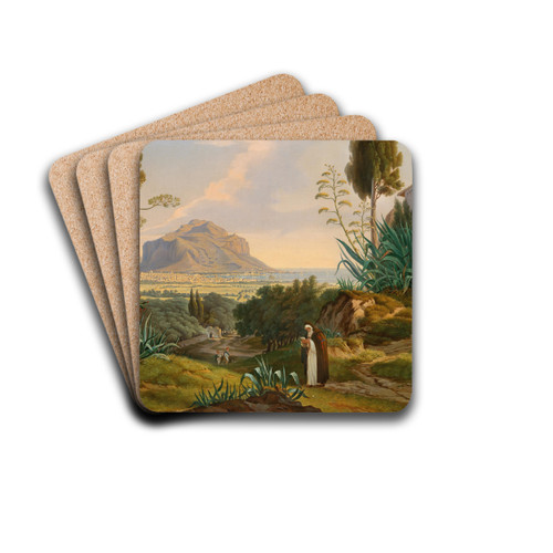 A View of the Bay of Palermo with Monte Pellegrino by Emil Ludwig Lhr Drink Coasters - set of 4 A View of the Bay of Palermo with Monte Pellegrino by Emil Ludwig Lhr Drink Coasters - set of 4