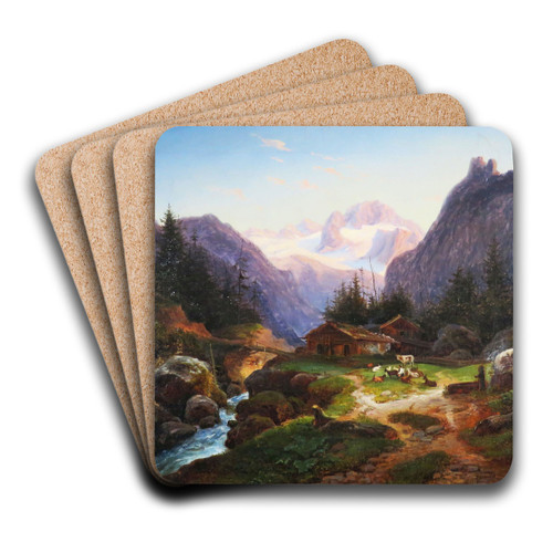 Idylle auf der Alm mit Blick auf den Dachsteingletscher by Joseph Heicke Art Drink Coaster set