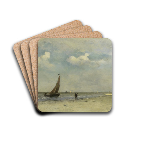 Beach Scene by Johan Hendrik Weissenbruch Drink Coasters - set of 4 Beach Scene by Johan Hendrik Weissenbruch Drink Coasters - set of 4