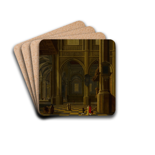 An interior of a Gothic cathedral with figures by Bartholomeus van Bassen Drink Coasters - set of 4 An interior of a Gothic cathedral with figures by Bartholomeus van Bassen Drink Coasters - set of 4