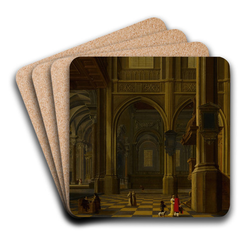 An interior of a Gothic cathedral with figures by Bartholomeus van Bassen Art Drink Coaster set An interior of a Gothic cathedral with figures by Bartholomeus van Bassen Art Drink Coaster set