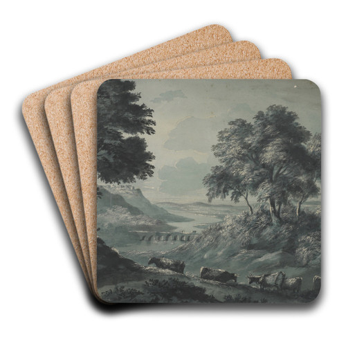 Landscape with cattle by John Glover Art Drink Coaster set