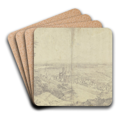 Blick auf Oppenheim am Rhein mit der Katharinenkirche, in der Ferne das Rheintal by Christian Georg Schtz the elder Art Drink Coaster set