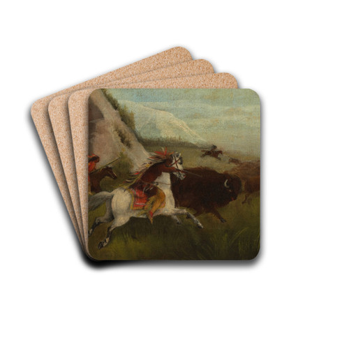 Buffalo Hunt by Manner of Charles Ferdinand Wimar Drink Coasters - set of 4