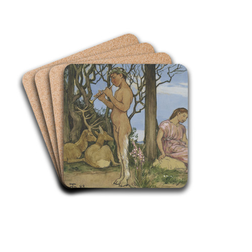 Faun and nymph by Hans Thoma Drink Coasters - set of 4