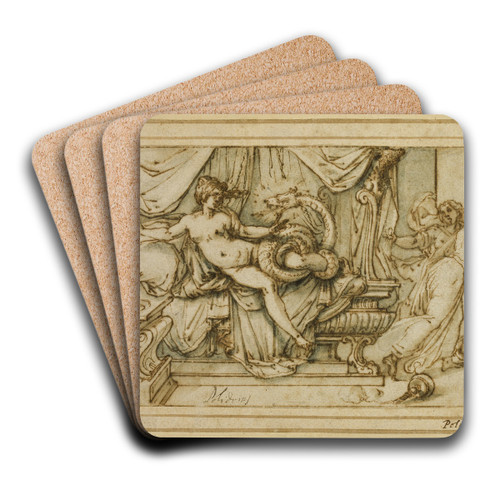 Olympias, Mother of Alexander, Visited by Zeus in the Guise of a Serpent by Andrea Boscoli Art Drink Coaster set