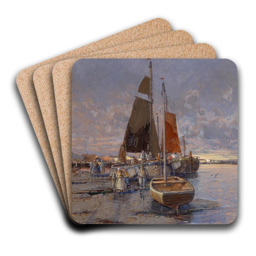 Fischer an der Mole im Abendrot by Georg Fischhof Art Drink Coaster set
