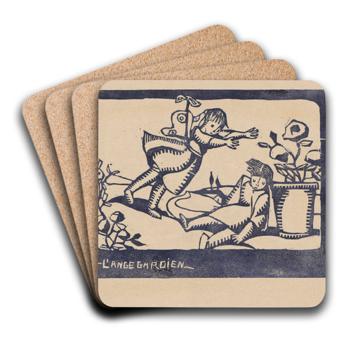 Lange Gardien  Guardian Angel by Tadeusz Makowski Art Drink Coaster set Lange Gardien  Guardian Angel by Tadeusz Makowski Art Drink Coaster set