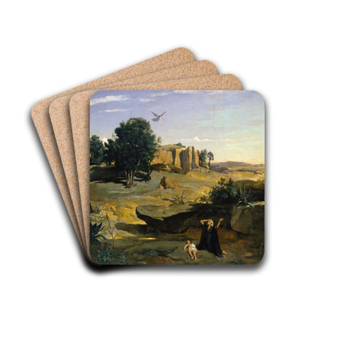 Hagar in the Wilderness by Jean-Baptiste-Camille Corot Drink Coasters - set of 4