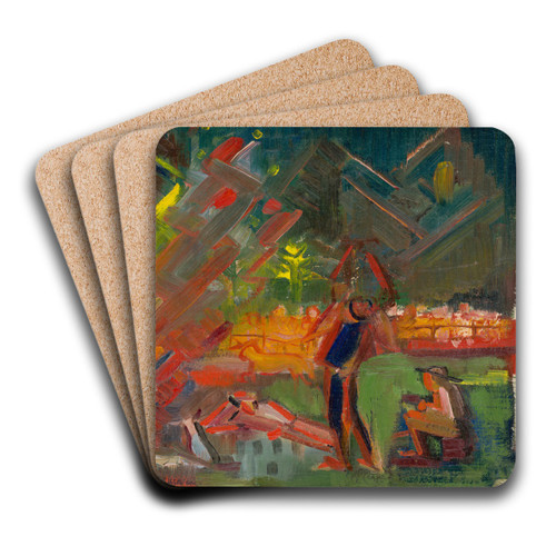 By the Campfire by Arnold Peter Weisz-Kubnan Art Drink Coaster set