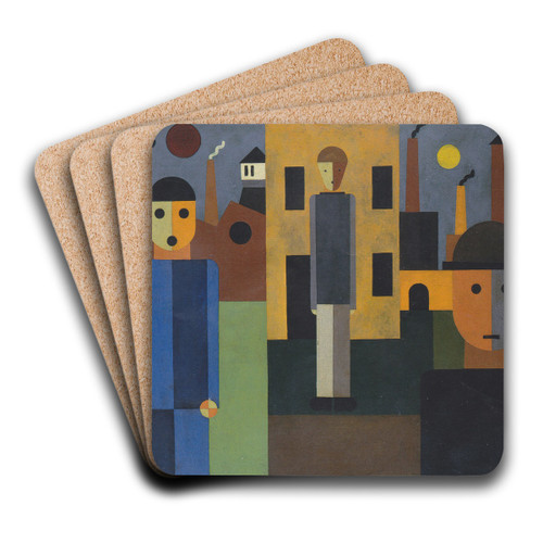 Four Men in front of Factories by Franz Wilhelm Seiwert Art Drink Coaster set