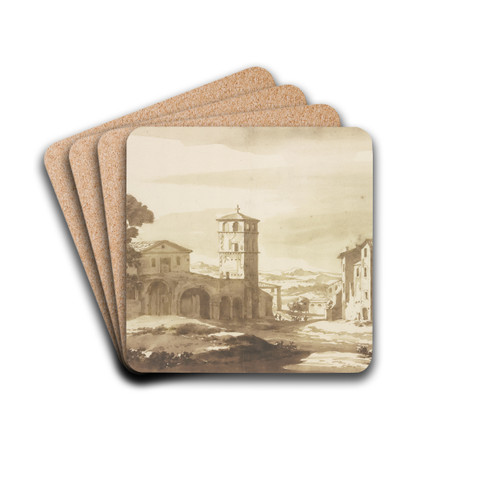 Rmisches Kloster mit viereckigem Turm by Jacob van der Ulft Drink Coasters - set of 4
