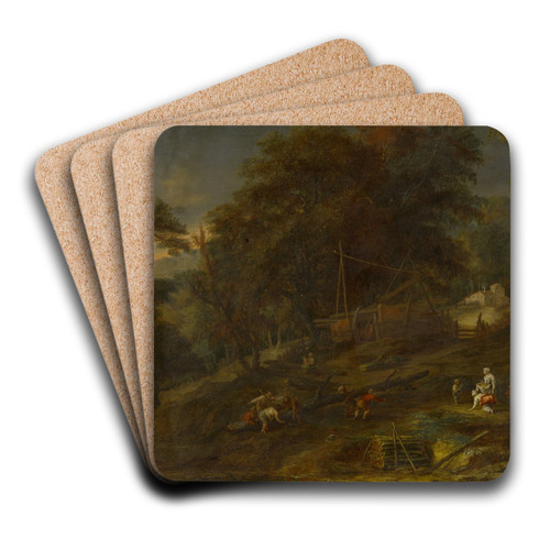 Forest Landscape with Staffage Figures by Maximilian Joseph Schinnagl Art Drink Coaster set