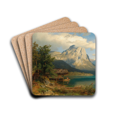 A View of Lake Grundlsee with Backenstein by August Wilhelm Leu Drink Coasters - set of 4