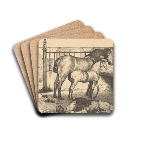 Twee paarden bij een hooiruif in een stal by Richard Nicolas Roland Holst Drink Coasters - set of 4