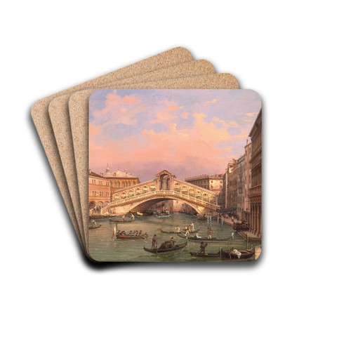 Venice, A View Of The Rialto Bridge by Giovanni Grubacs Drink Coasters - set of 4