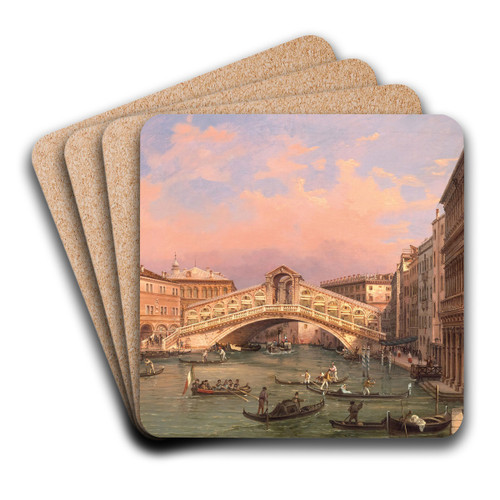 Venice, A View Of The Rialto Bridge by Giovanni Grubacs Art Drink Coaster set