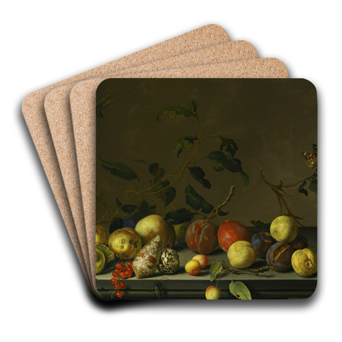 A Still Life Of Fruit And Shells With A Rose And Various Insects Upon A Stone Ledge by Balthasar van der Ast Art Drink Coaster set A Still Life Of Fruit And Shells With A Rose And Various Insects Upon A Stone Ledge by Balthasar van der Ast Art Drink Coaster set
