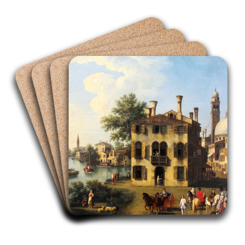 View of the Brenta, near Dolo by Giovanni Battista Cimaroli Art Drink Coaster set
