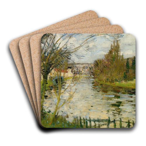 Village Au Bord De Rivire by Pierre-Eugne Montzin Art Drink Coaster set