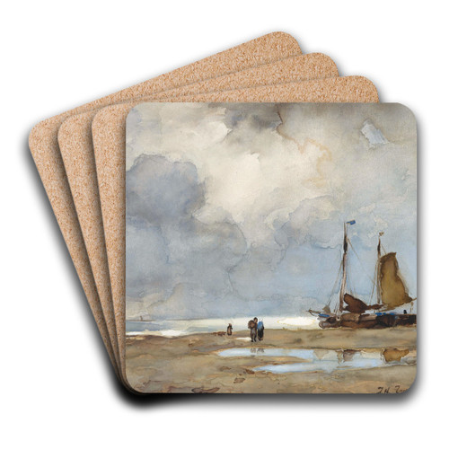 View on the Beach by Johan Hendrik Weissenbruch Art Drink Coaster set View on the Beach by Johan Hendrik Weissenbruch Art Drink Coaster set