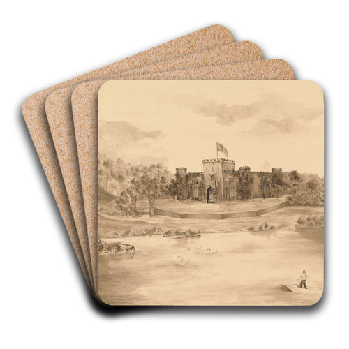 River Landscape with Castle by Edward Francis Burney Art Drink Coaster set