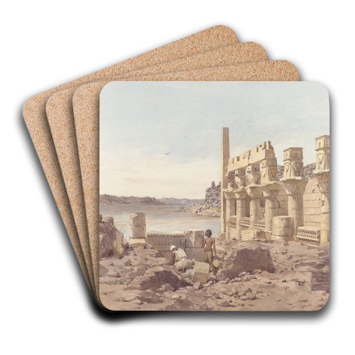 Gezicht op de tempelrunes te Philae bij Aswan by Willem de Famars Testas Art Drink Coaster set
