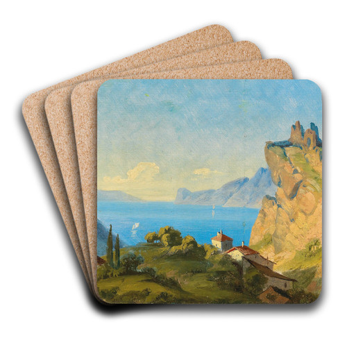 View of Nago on Lake Garda by Edmund Von Wrndle Art Drink Coaster set
