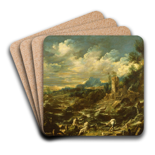 Landscape with Stormy Sea by Alessandro Magnasco Art Drink Coaster set