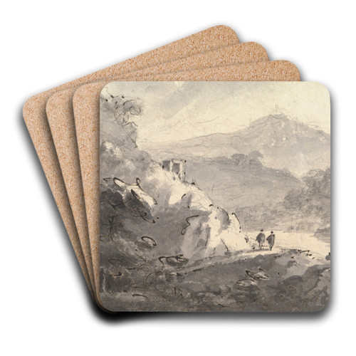 Landscape with Two Figures on a Road by William Gilpin Art Drink Coaster set Landscape with Two Figures on a Road by William Gilpin Art Drink Coaster set