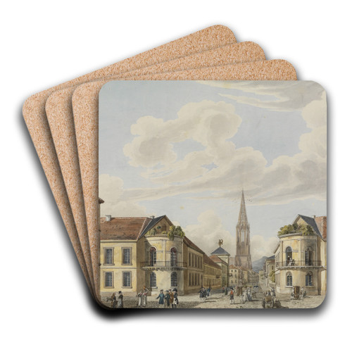 Blick von der Zhringer Vorstadt in die Stadtmitte von Freiburg by Carl Ludwig Frommel Art Drink Coaster set