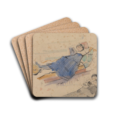 Woman Reading by Rik Wouters Drink Coasters - set of 4 Woman Reading by Rik Wouters Drink Coasters - set of 4