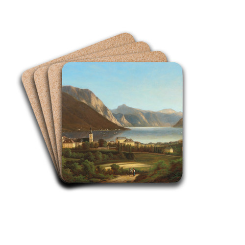 View of Gmunden and Schloss Ort by Ferdinand Lepie Drink Coasters - set of 4